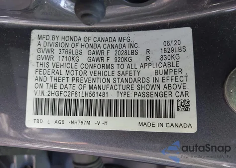 2020 Honda Civic Sport from USA, damaged, VIN 2HGFC2F81LH561481
